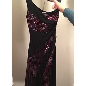 Black and Pink One shoulder homecoming dress